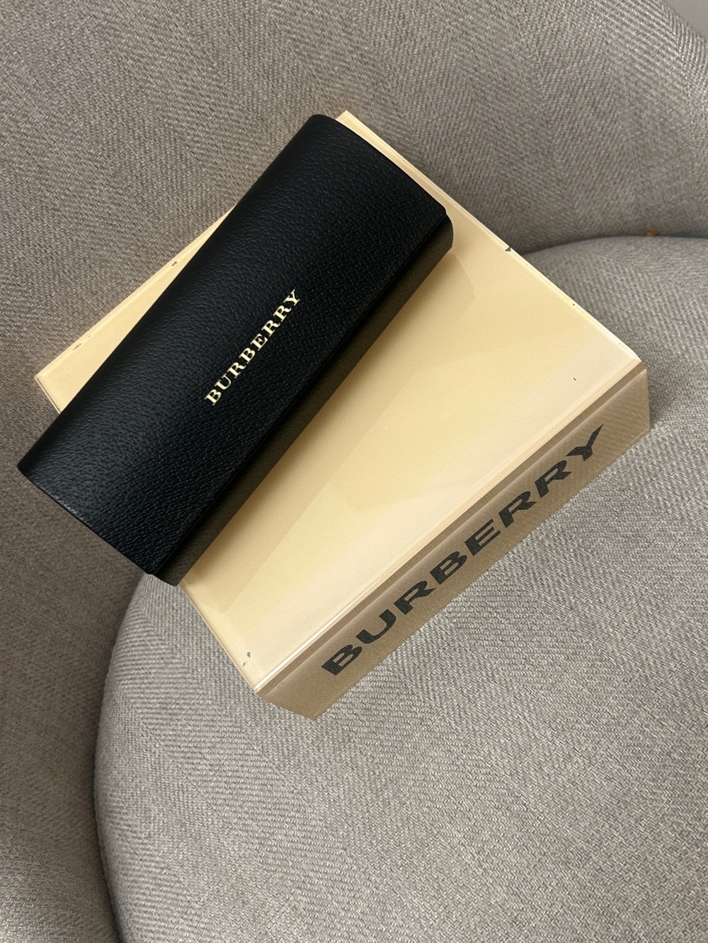 Burberry Black Leather Eyewear Case with Gold Logo